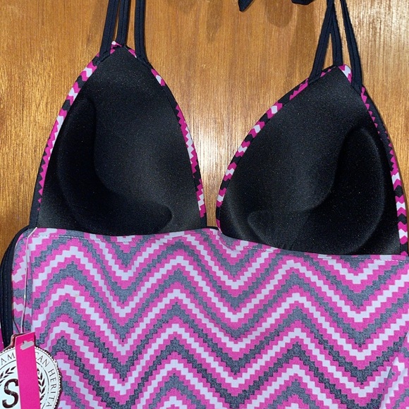 •SO•NWT BLACK/PINK/WHITE BOHO CHEVRON PUSH-UP TANKINI BIKINI TOP SIZE MEDIUM - Picture 9 of 12